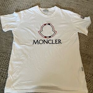 Moncler Classic White Tee with embroidered black & Red Logo